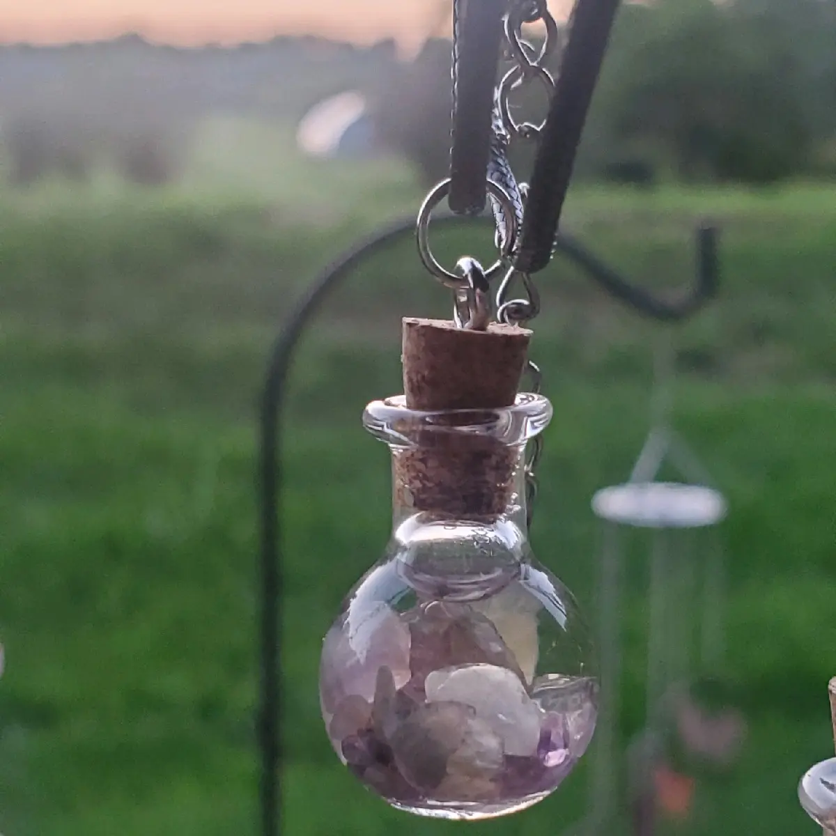 Mystical Moon Water Necklace with Amethyst or Clear Quartz Crystals Adjustable Cotton Wax Chain for Adults