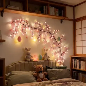 96led Sakura Branch Lights, Sakura Design, 8 Flash Modes, Desktop Wall Decor, Wall Mounted, USB Powered DIY Holiday Vine Light, Easy Installation & Bend, Room Wall Decoration