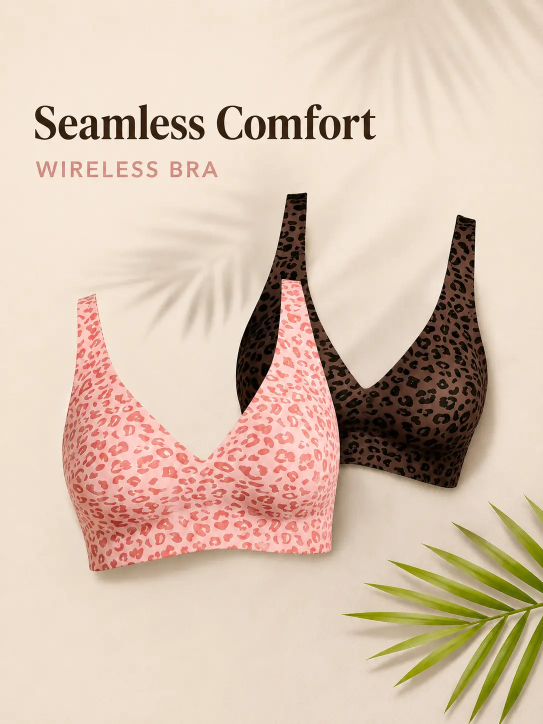 Women's Leopard Print Deep V Neck Push Up Bra - Comfortable Seamless Wireless T-Shirt Bralette, Nylon Fashion Underwear for Everyday Wear, Leopard Print Bra Cut Out Bra