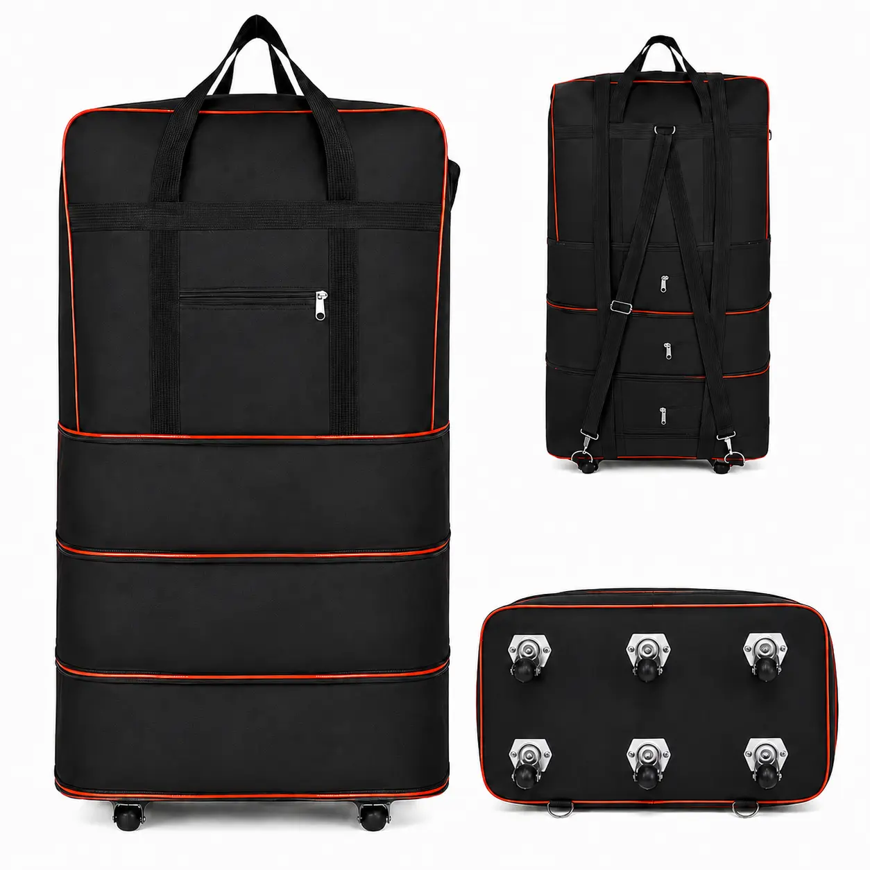 Large Capacity Expandable Rolling Travel Duffel Bag, Foldable Lightweight Luggage Bag with Wheels, Multifunctional Carry-On Storage Bag for Travel, Business Trips, Moving, Weekend Getaways and Daily Use