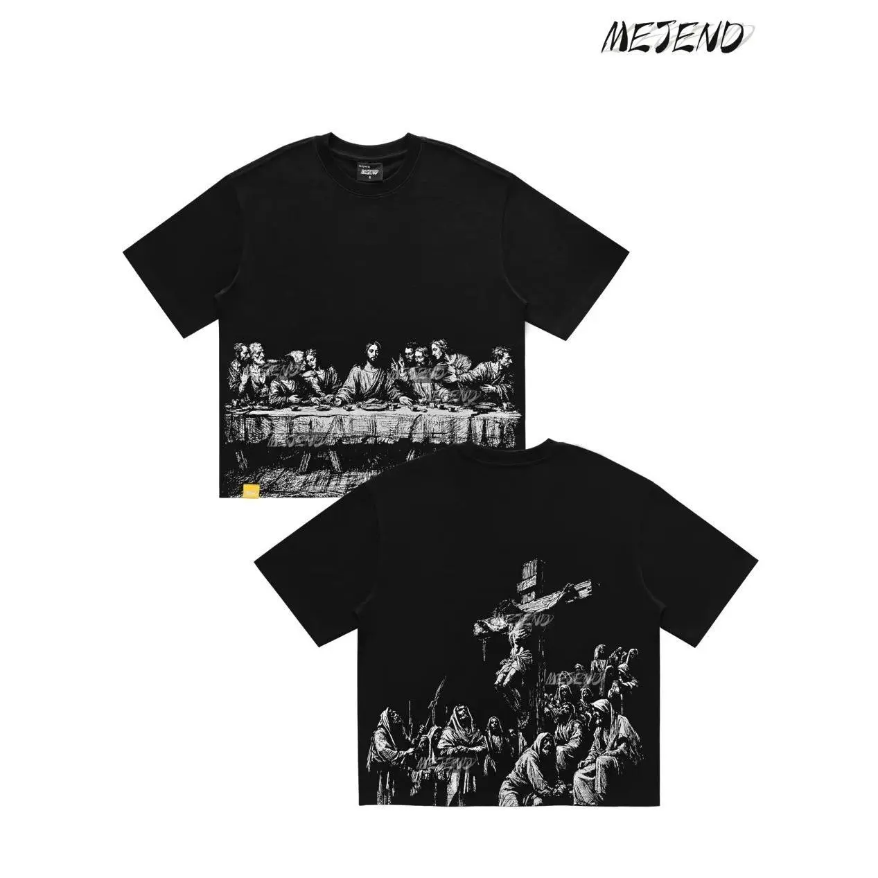 MeJend 12oz Heavyweight Cropped Tee, Jesus Print Oversized Tee, Streetwear T-Shirt, Gothic Art Heavy Cotton Shirt EI7