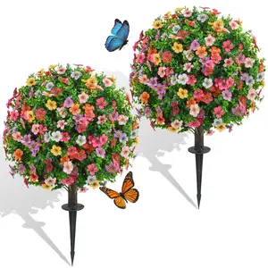 Vibrant Artificial Flowers Lifelike Multi-Color Faux Flower Topiary Ball Trees 24 Inch UV Resistant Fake Plants for Indoor Outdoor Garden Patio Decor