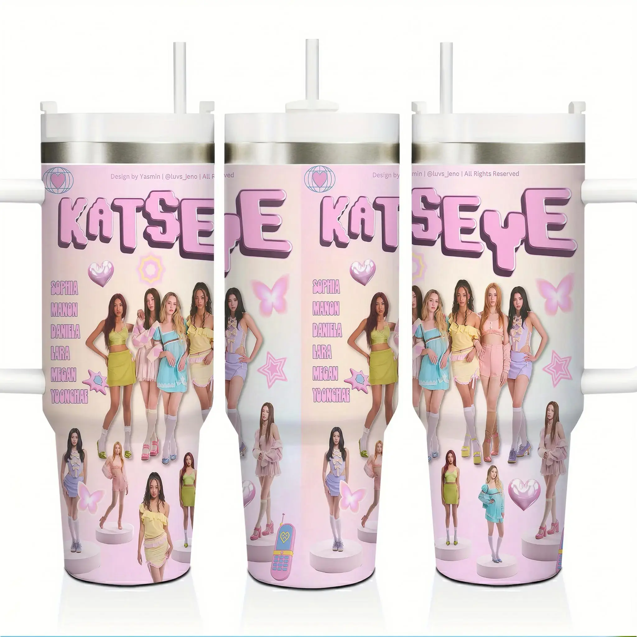 Katseye Movie Inspired 40oz Insulated Travel Tumbler Stainless Steel Mug with Handle and Straw Leak Proof Vacuum Thermal Cup Keeps Drinks Hot 12H Cold 24H Fan Gift