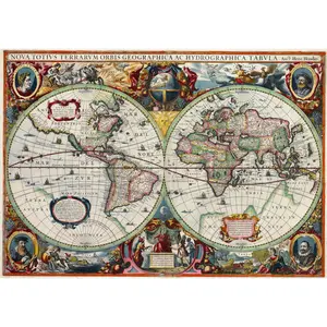 Antique Map of the World – 1630 Hondius Double Hemisphere Reproduction Wall Art High quality print