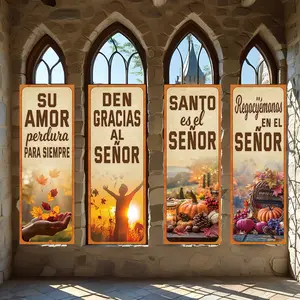 4 Pcs Religious Banners, Polyester Material Autumn Religious Vertical Banners Spanish Bible Verse Print Thanksgiving Harvest Holiday Decor for Church Home Indoor Wall Art