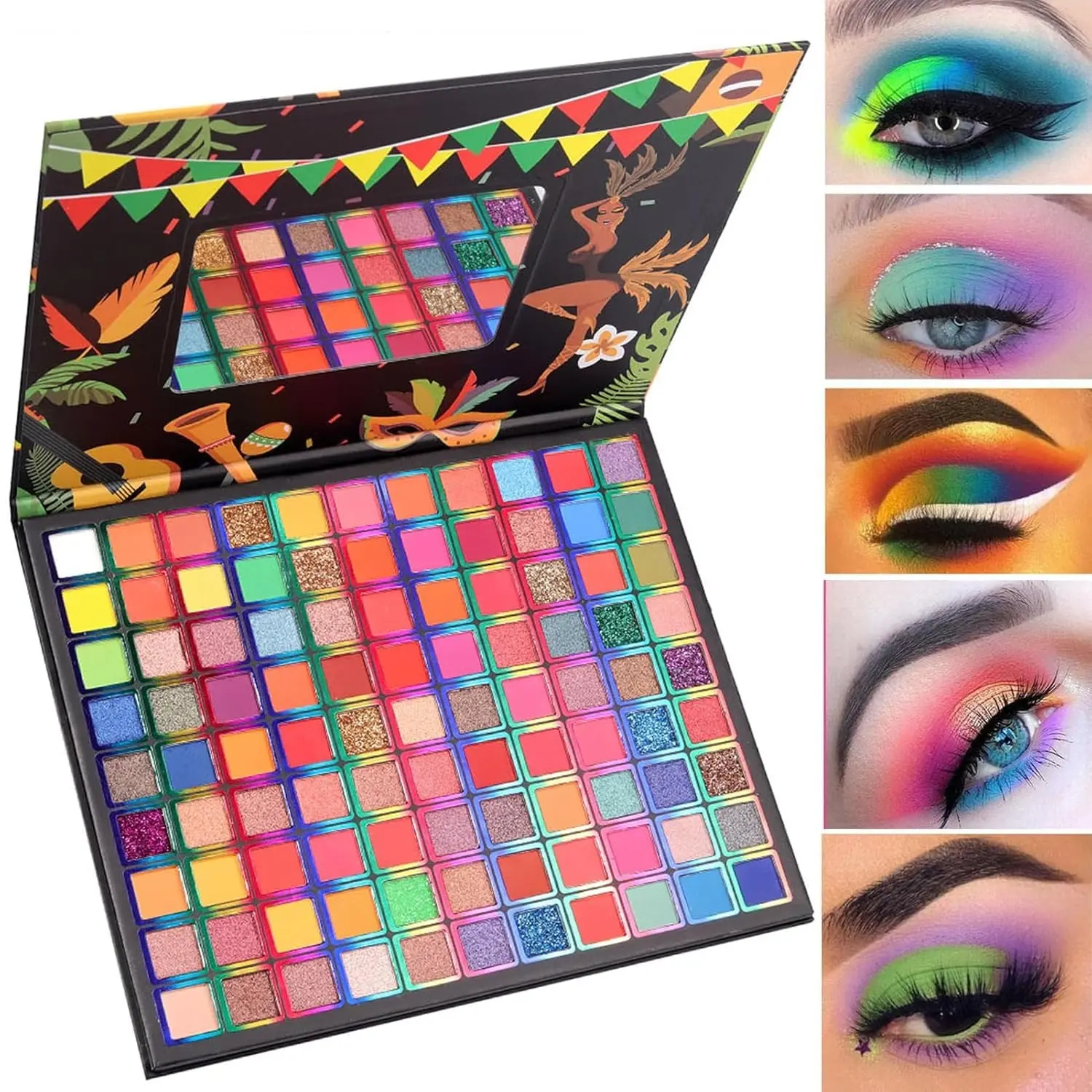 99-Color "Brazilian Carnival" Cosmetic Eyeshadow Palette - Beauty Eyeshadows Professional Makeup Kit with Vibrant & Intensely Pigmented Shimmer/Matte Finishes for Stage, Editorial and Bold Eye Art, Highly Pigmented Shades, Glitter Shimmer Eyeshadow