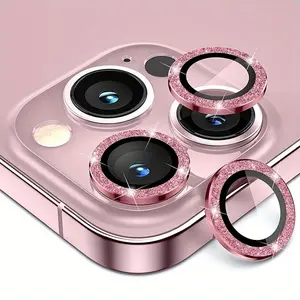 For IPhone 16 Pro Max Camera Lens Protector Compatible With IPhone 15 Pro, Individual Bling Glitter Camera Cover, 9H Hardness Tempered Glass, Ultra HD, Scratch Resistant, Cellphone Accessories