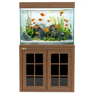 Aqua Dream 100 Gal Classic Tempered Glass Aquarium Enclosure - Dark Wood Fish Tank, LED Light Cover, Built-in Sump Filtration Unit, Easy Setup for Marine Life & Aquatic Plants