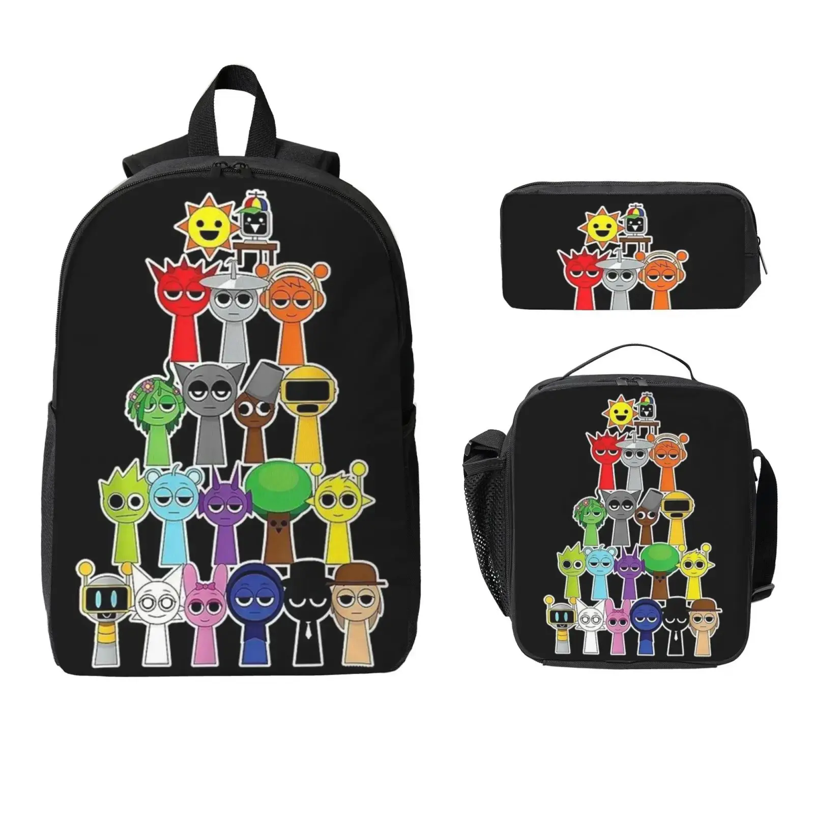 3pcs Sprunki Backpack Set for Girls & Boys Sprunki plush Laptop School Bag with Insulated Lunch Bag & Pencil Pouch Popular Sprunki toys Daypack for Teens, Students & Office Workers