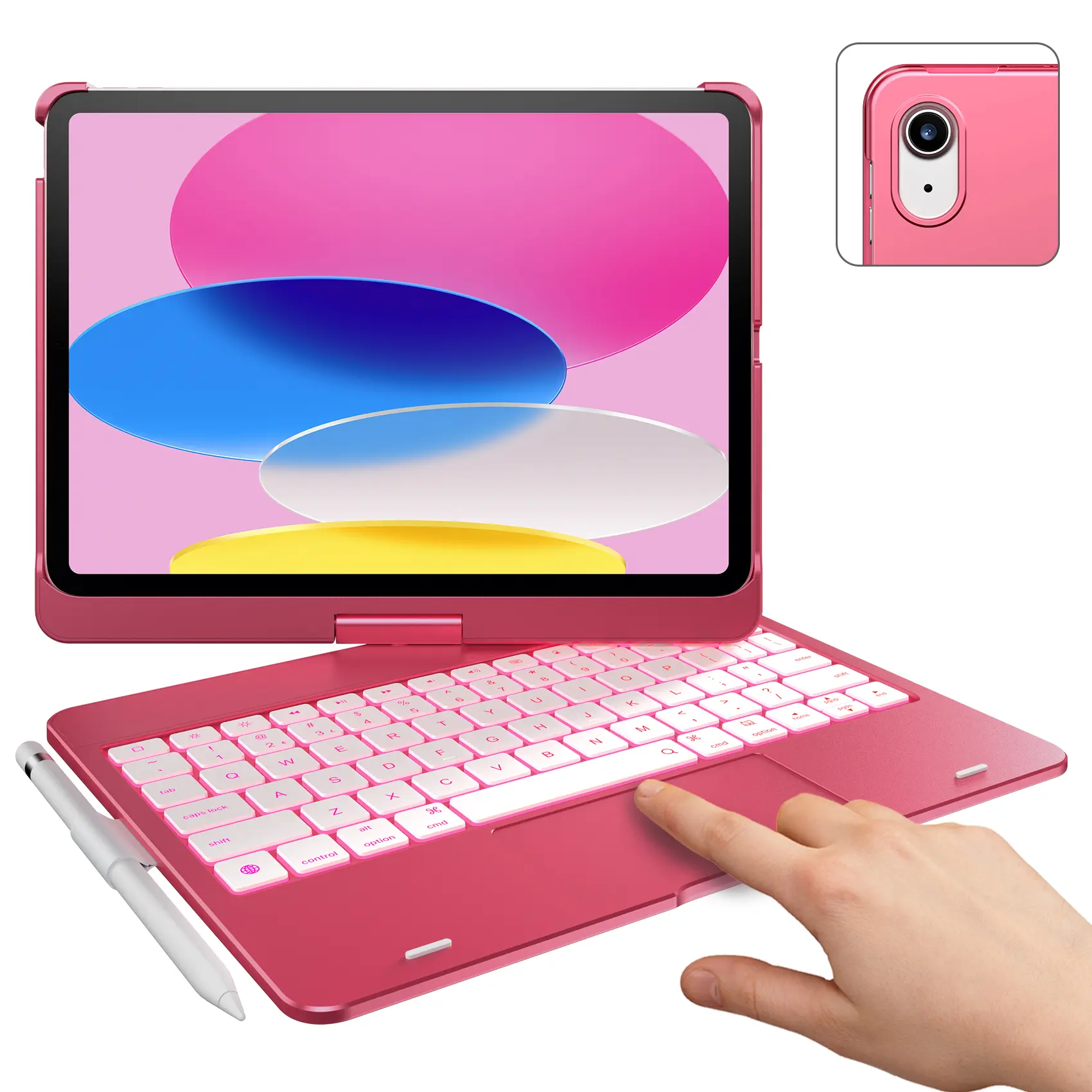 【Typecase 360° Rotatable Case 】 Touch iPad 11th 10th Generation Case with Keyboard (11" 2025, A16 & 10.9" 2022) – 360° Rotatable, Keyboard Case With Easy-Set Magnetic Stand,11-Color Backlit, Multi-Touch Trackpad, Pencil Holder, Thin & Light