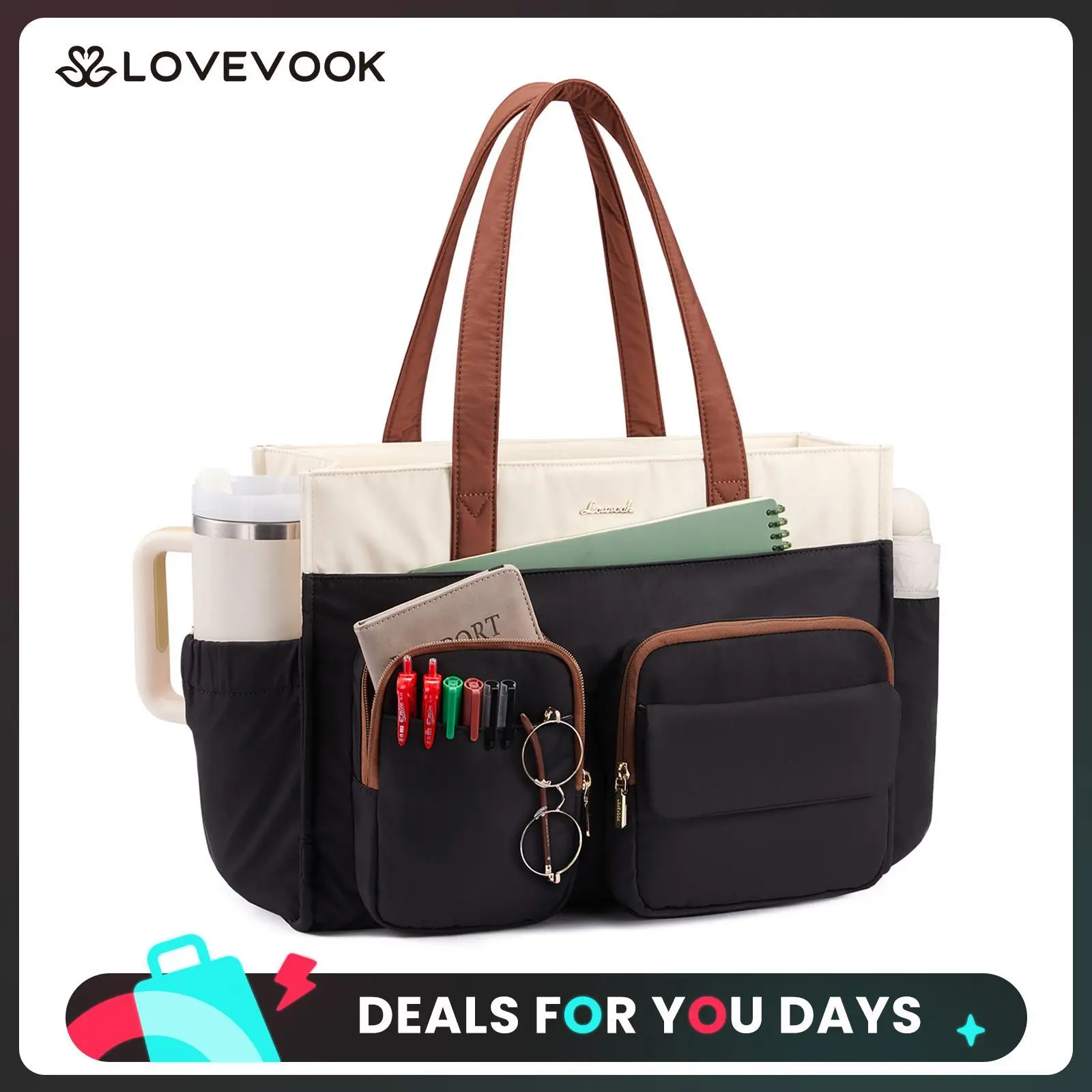 【NEW IN】LOVEVOOK Teacher Tote Bag for Women,Multi-pocket Laptop Bag with Large Cup Holder,Nurse Bags Work Travel Computer Handbag