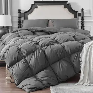 Pleat Goose Down Feathers Fiber Comforter King Size All Season-Soft and Cozy Noiseless Duvet Insert with Cotton Cover,Warm Comforter Insert(Grey,90"X106")