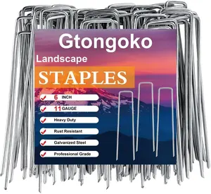 120 Pack Galvanized Landscape Staples Plant Cover Stakes 6 Inch 11 Gauge Lawn Staples Fence Stakes Ground Stakes for Landscaping Securing Weed Barrier Fabric, Decoration