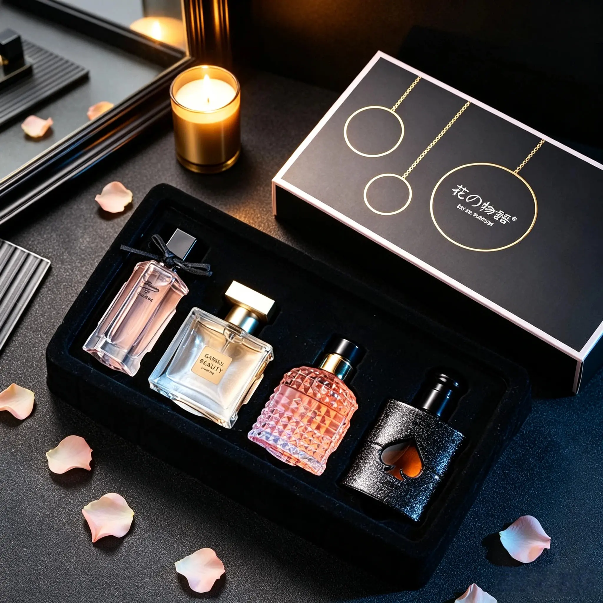 The Story of Flowers Perfume Set, 30mL*1+25mL*3, with Pink Pepper & Orange Blossom and Pear & Coffee, Jasmine, vanilla, women's perfume, long lasting perfumes, perfect birthday gift, portable travel size, different flavor, fragrance ensemble set
