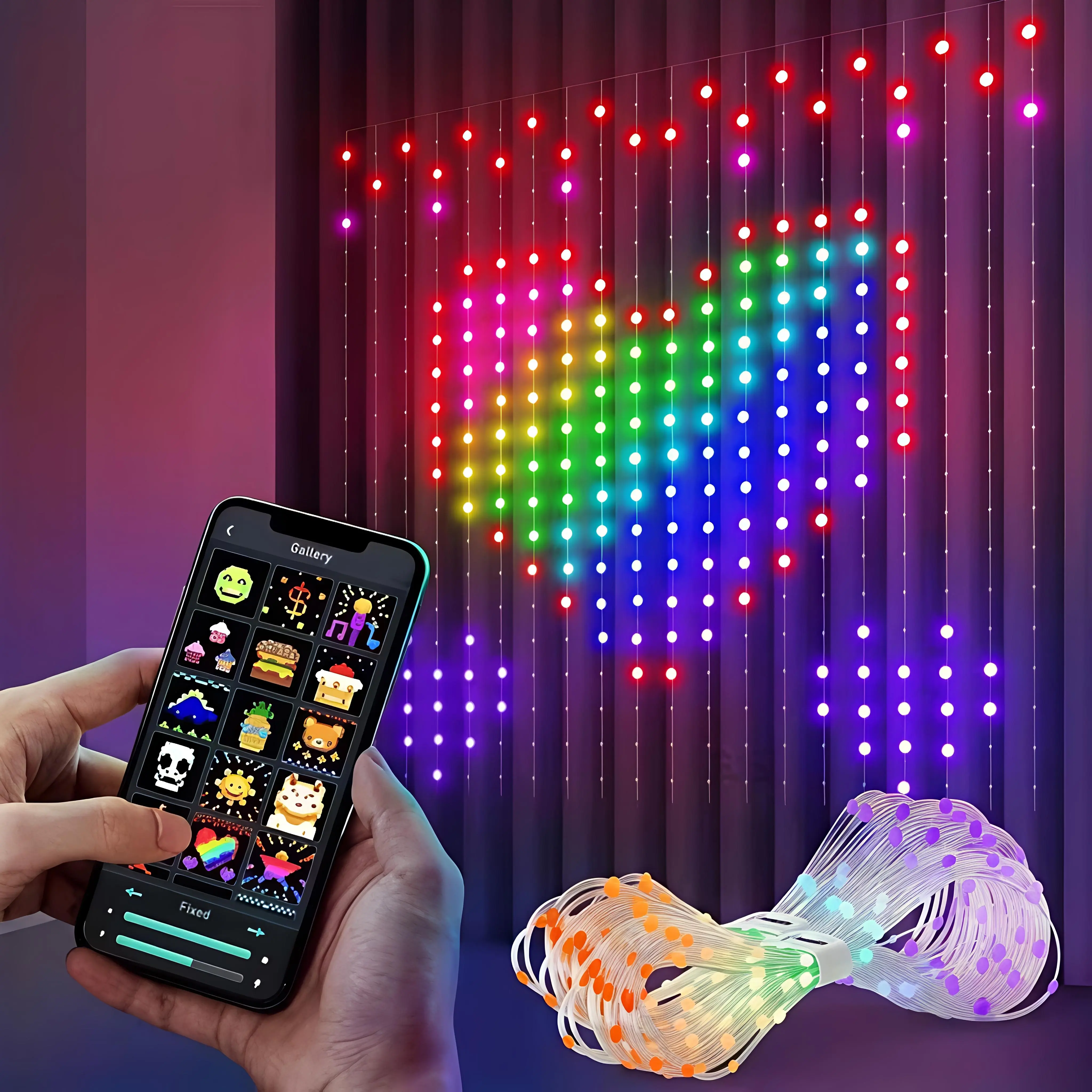 400 LED Bluetooth Curtain Lights - 5V USB Powered, App Controlled, Music Sync, DIY Text & Patterns, Dimmable LED Strip Light, Schedule, Group & Splicing Function, IP65 Outdoor Waterproof for Christmas, Wedding, Room Decor