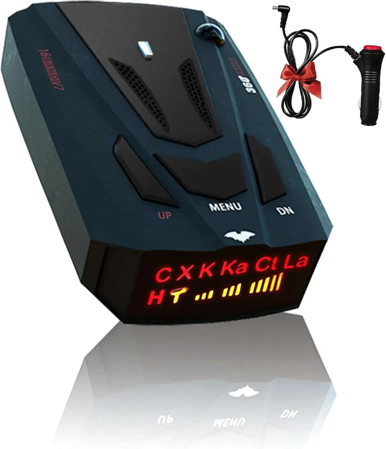 Radar Detector for Cars with High-Definition LED Display, 360 Degree Long Range Laser Detection, City/Highway Modes, Mute Memory Technology, and Voice Alerts - Essential Road Safety Gift