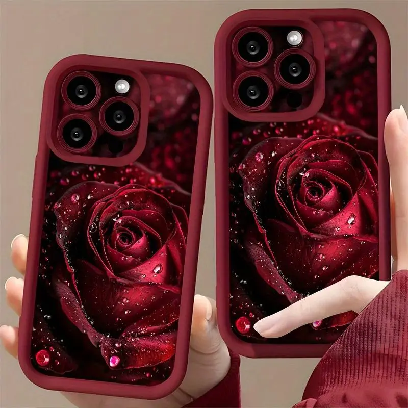 Protect your phone with a beautiful red and vibrant raindrop rose phone case iPhone 17 Pro Max/17 Air/16 Pro Max/16 Plus/16 Pro/16/15 Pro Max/15 Plus/15 Pro/15/14 Pro Max/14 Plus/14 Pro/14/13 Pro Max/13 Pro/13/12 Pro Max