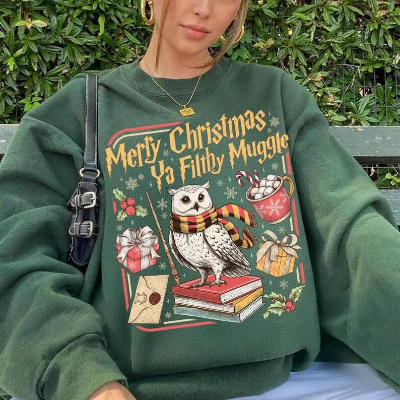 Merry Christmas Ya Filthy Sweatshirt, Retro Wizard Holiday Crewneck, Vintage Christmas Graphic Pullover, Funny Xmas Gift For Fans