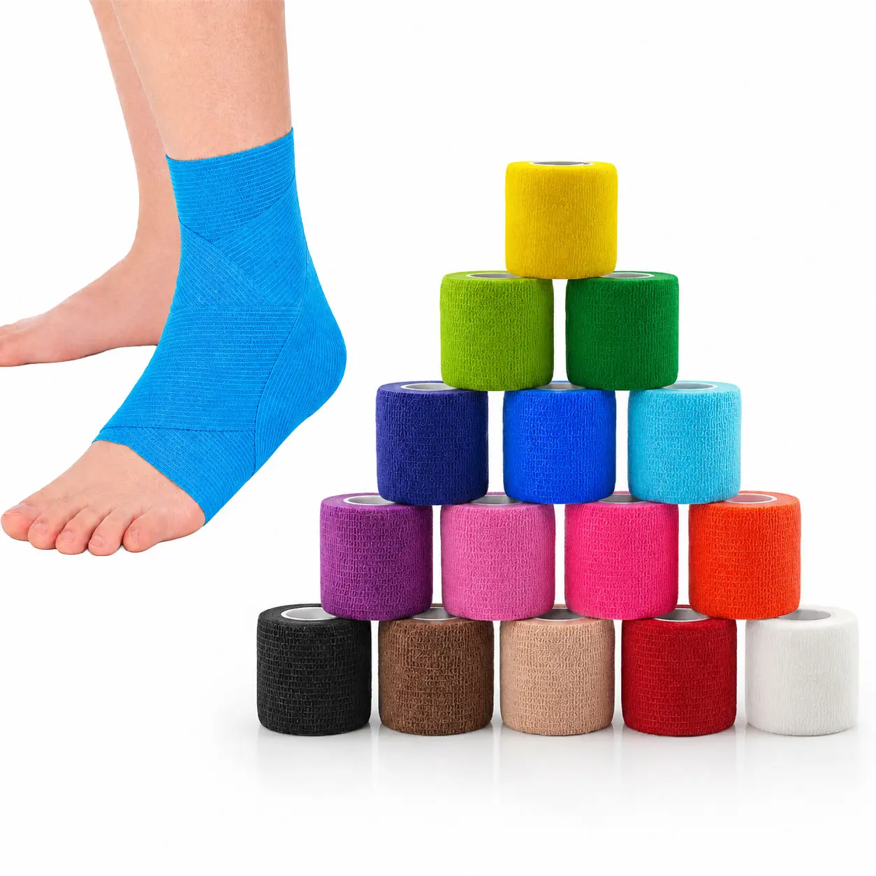 ZGWVGK(3-inch x 5-yard) Self-Adhesive Elastic Sports Tape, Flexible and Breathable Non-woven Fabric, 6 Rolls or 15 Rolls Per Pack, Sports Tape, Veterinary Bandage, Ankle Tape, Tattoo Tape.