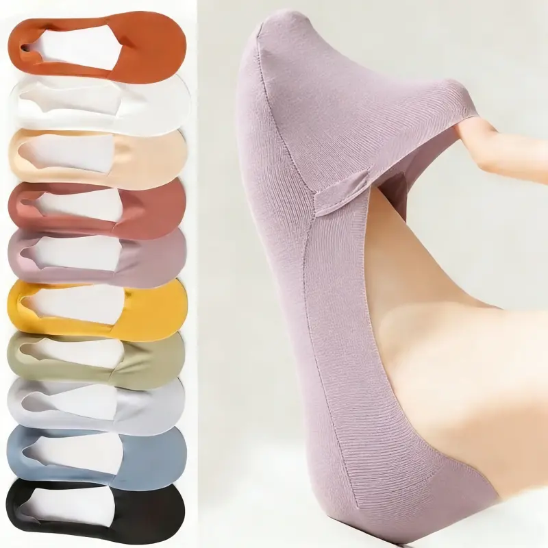 Women's 10-Pair Basic Invisible Ballet Socks - Lightweight Fabric, Comfortable, Breathable, Sweat-Wicking Ankle Socks with Cushioned Soles, Silicone Anti-Slip Design for Traction, Stability, Casual Outfits, Silicone Foot Socks, Minimalist