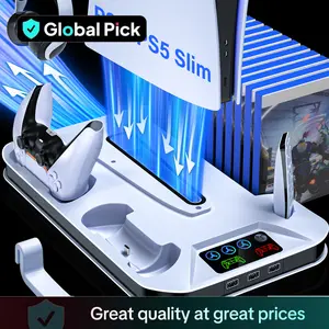 Cooling Station with Controller Charging Stand for PS5 Standard/Slim, PS5 Console Accessories for PlayStation 5 with 3-Levels Cooling Fan,3 USB Hubs, Headset Holder