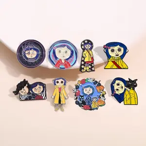 Set of 8 Blue-Haired Girl Enamel Pins-Spooky Cute Cartoon Character Design Brooch, Hat Clip, Durable Metal Pins, Halloween Fashion Accessories for Women & Men, Boys & Girls, Perfect for Backpack, Hat, Clothes, Bag, Jeans, Scarves