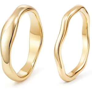 Gold Rings for Women Men Non Tarnish, Waterproof Chunky 14K Gold Plated Dainty Stackable Rings Trendy Statement Pinky Thumb Rings Engagement Eternity Wedding Band Ring Stacking Gold Jewelry Size 3 4 5 6 7 8 9 10 11