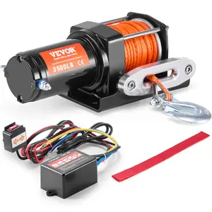 【fathersdaygift】VEVOR Electric Winch, 3500 lb Line Pull Capacity, 12V DC ATV/UTV Winch with Φ3/16 in x 39 ft 12 Strands Synthetic Rope Aluminum Fairlead Wired Remote Control, IP55 Waterproof for Towing UTV ATV Boat