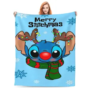 DISNEY CLASSIC Lilo & Stitch Merry Stitchmas Reindeer Soft Throw Blanket - Festive Plush Blanket with Christmas Lights & Snowflakes for Bedroom, Sofa, Holiday Decor & Gift