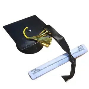 Graduation Cap and Diploma Cake Topper with Gold Tassel and Black Ribbon for Celebratory Cakes Plastic Decorative Accessory