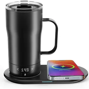 Smart Self Heating Coffee Mug 18 Oz Temperature Control App Controlled Heated Warmer Mug with LED Display, Keeps Coffee Hot 5-10 Hours All Day, Fast Wireless Charger Base, Iron Black