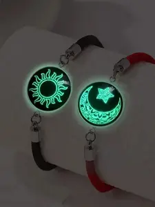 Fashion Simple Night Glow Sun Moon Adjustable Knitted Elastic Bracelets Set, Unisex Gift for Parties Holidays, Daily Wear Jewelry, Trendy Jewelry