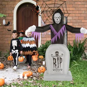 8ft Garden 3pcs LED String Lights Grim Reaper and Grave Inflatable Halloween Decoration(High end and high-quality) Water Proof Cloth