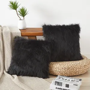 Flafia Faux Fur Fluffy Throw Pillow Covers, Black, Set of 2