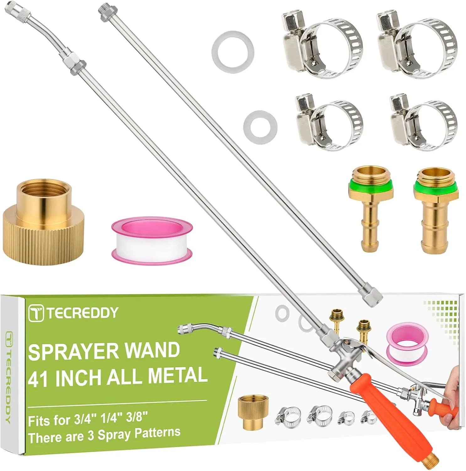 Sprayer Wand, 41 Inch All Pump Sprayer Wand with Stainless, 1/4" 3/8" Brass Barbs & 3/4" Hose Joint Part for Weed Lawn Plants Careing