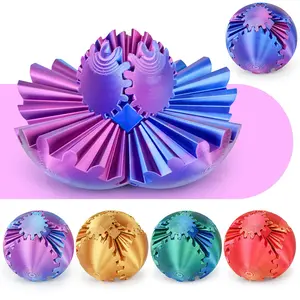 Gear Ball 3D Printed Cube Stress Relief Toy, Stress Relief Fidgeting, Sensory Toy for Anxiety Relief, Desktop Rotating Toy, Adult & Kids Gift ( Blue, 3.1 Inch), Stress Relief Gadgets
