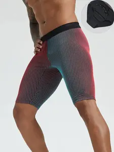 Men's Colorblock Striped Print Compression Sports Shorts, Quick Drying Breathable Comfortable Shorts, Men's Bottoms for Gym Workout Running, Athletic Wear Shorts