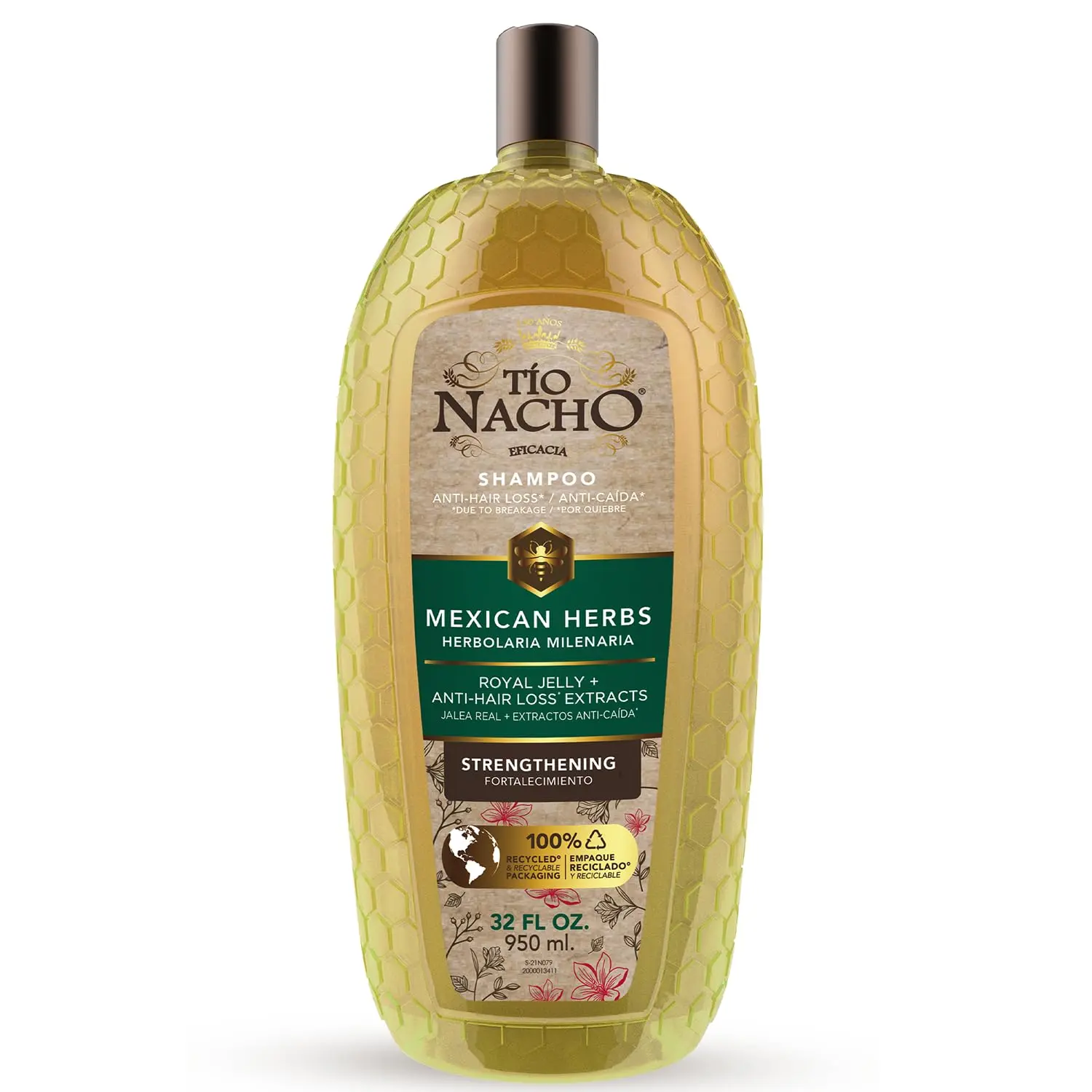 Tio Nacho Strengthening Shampoo, Anti-Hair Loss Formula with Royal Jelly & Ginseng, Lightening & Scented Haircare, Paraben-Free, 32 fl oz, Cleanser, Rosemary, Nourishing