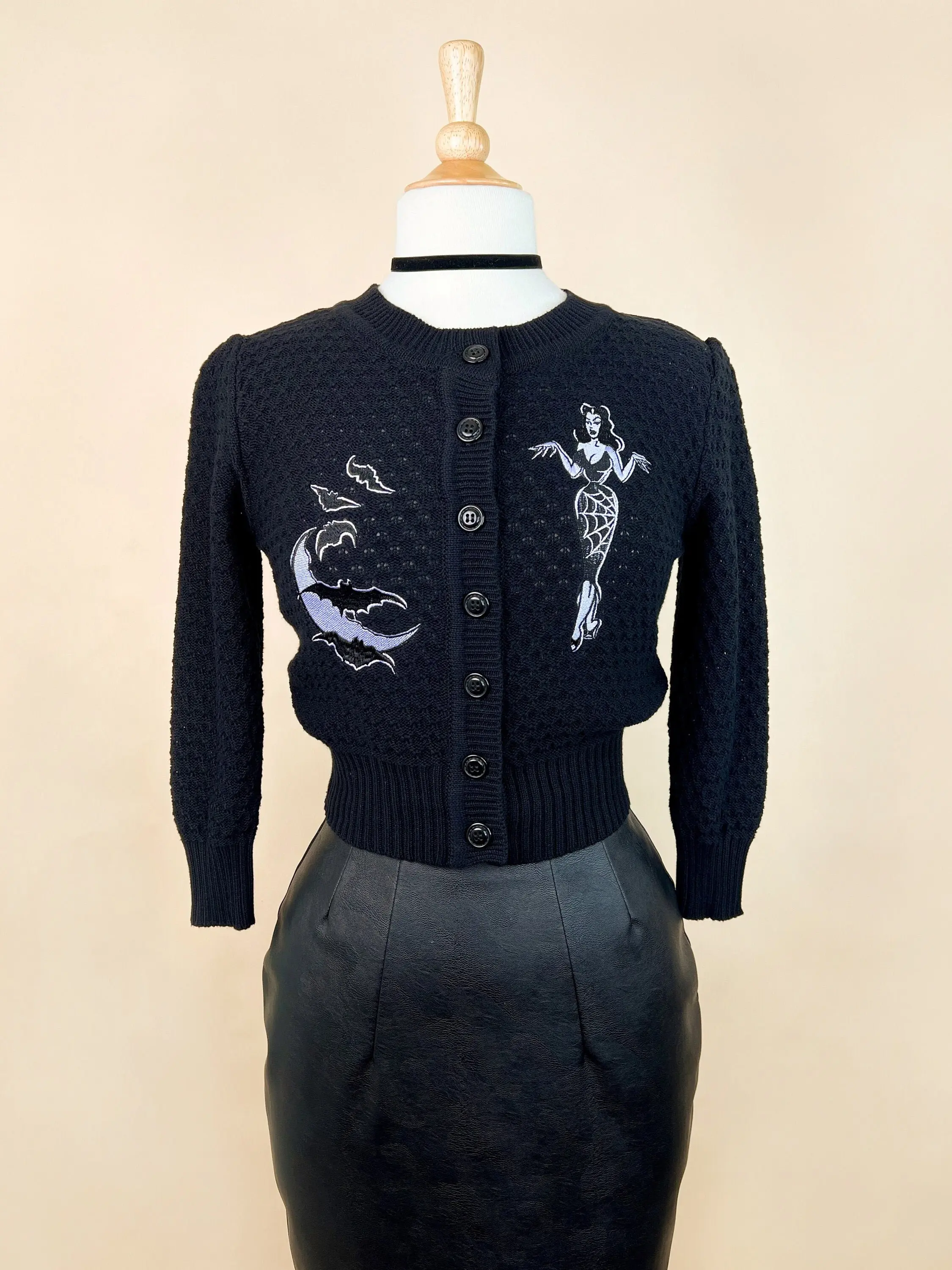 Deadly Dame Cropped Cardigan in Black size S, M, L, XL Sweater Vintage inspired By MISCHIEF MADE