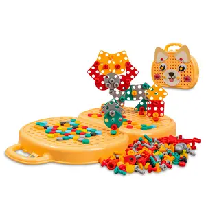 Magic Montessori Play Toolbox with Drill, 203Pcs Magic Montessori Play Toolbox Dog-Themed, 2D/3D Creativity Tool Box Montessori Toys Gift for  Boys Kids, Girls