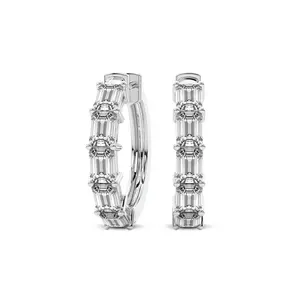 Lab Diamond Hoop Earrings 14Kt White Gold 5Ct Calantha Emerald Lab Diamond Hoop Earrings F-G Color, VS Diamond, IGI Certified - Friendly Diamonds