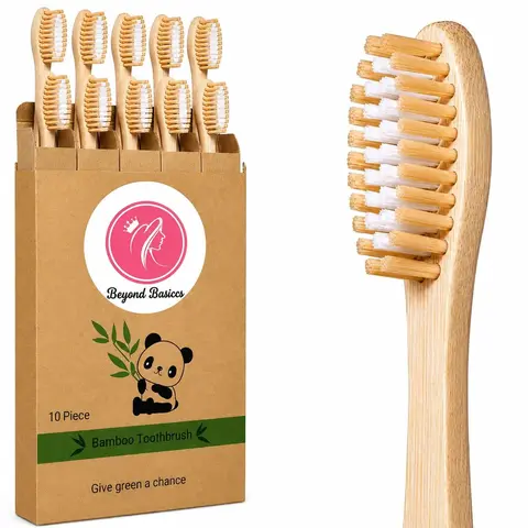 Bamboo Toothbrushes 10 Pack - BPA Free Soft Bristles Toothbrushes, Eco-Friendly, Compostable Natural Wooden Toothbrush