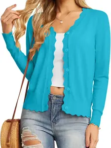 Women's Ruffle Long Sleeve Lightweight Spring Summer Top, New Fashion Short Knit Cardigan Sweater, Stylish Casual Wear