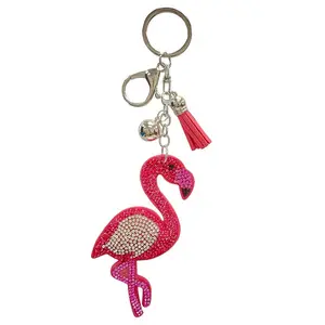 RHINESTONE FLAMINGO KEYCHAIN WITH TASSEL No Warning Applicable Sparkling Pink Design with Tassel Charm