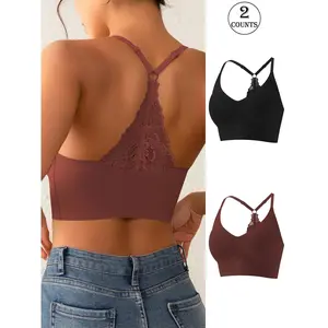 2pcs solid color wireless bra with wide adjustable straps lace back adhesive support that stays in place minimizing effect and comfort for daily and light sports