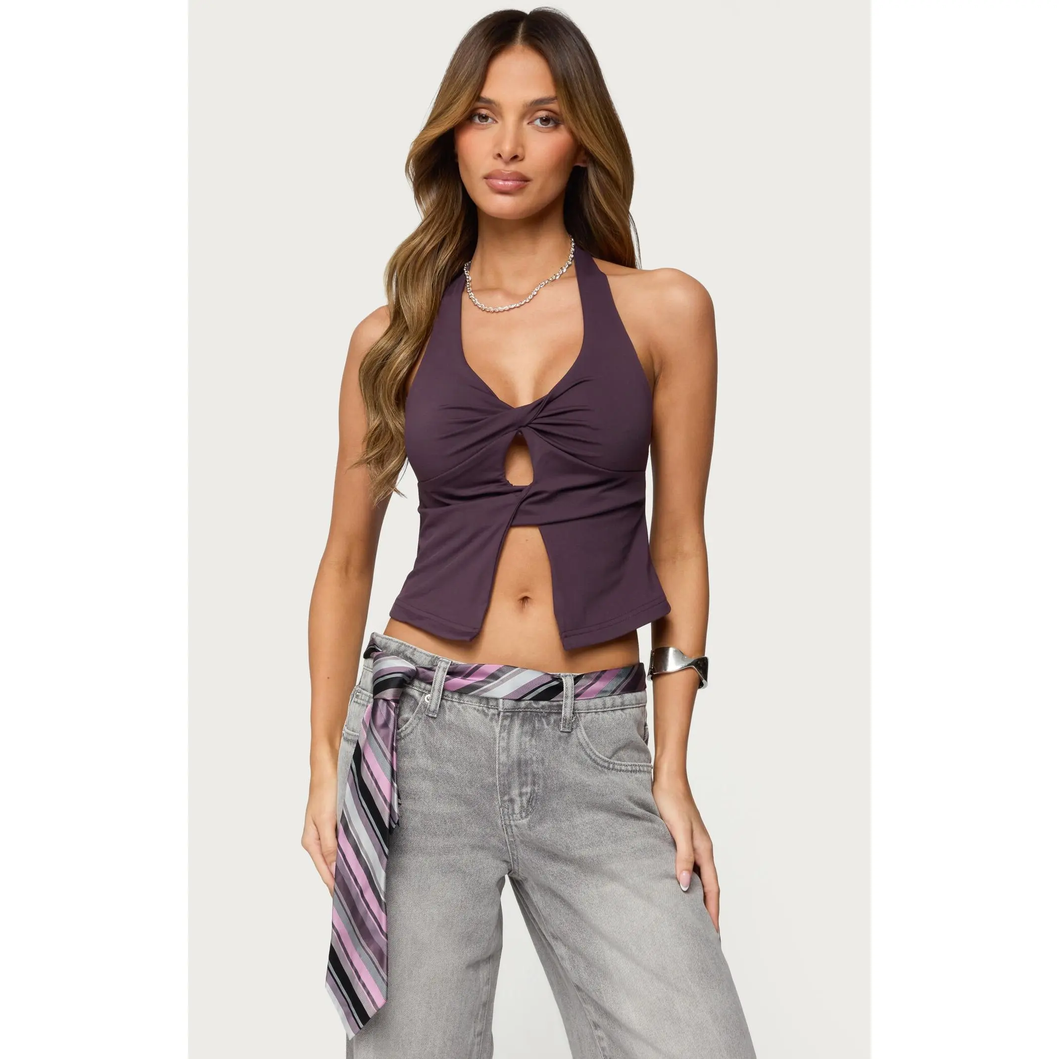 Edikted Women's Prima Twisted Split Front Halter Top