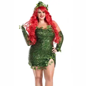 2025 European and American Costumes Adult Leaves Sequins Halloween Costumes Dance Dress