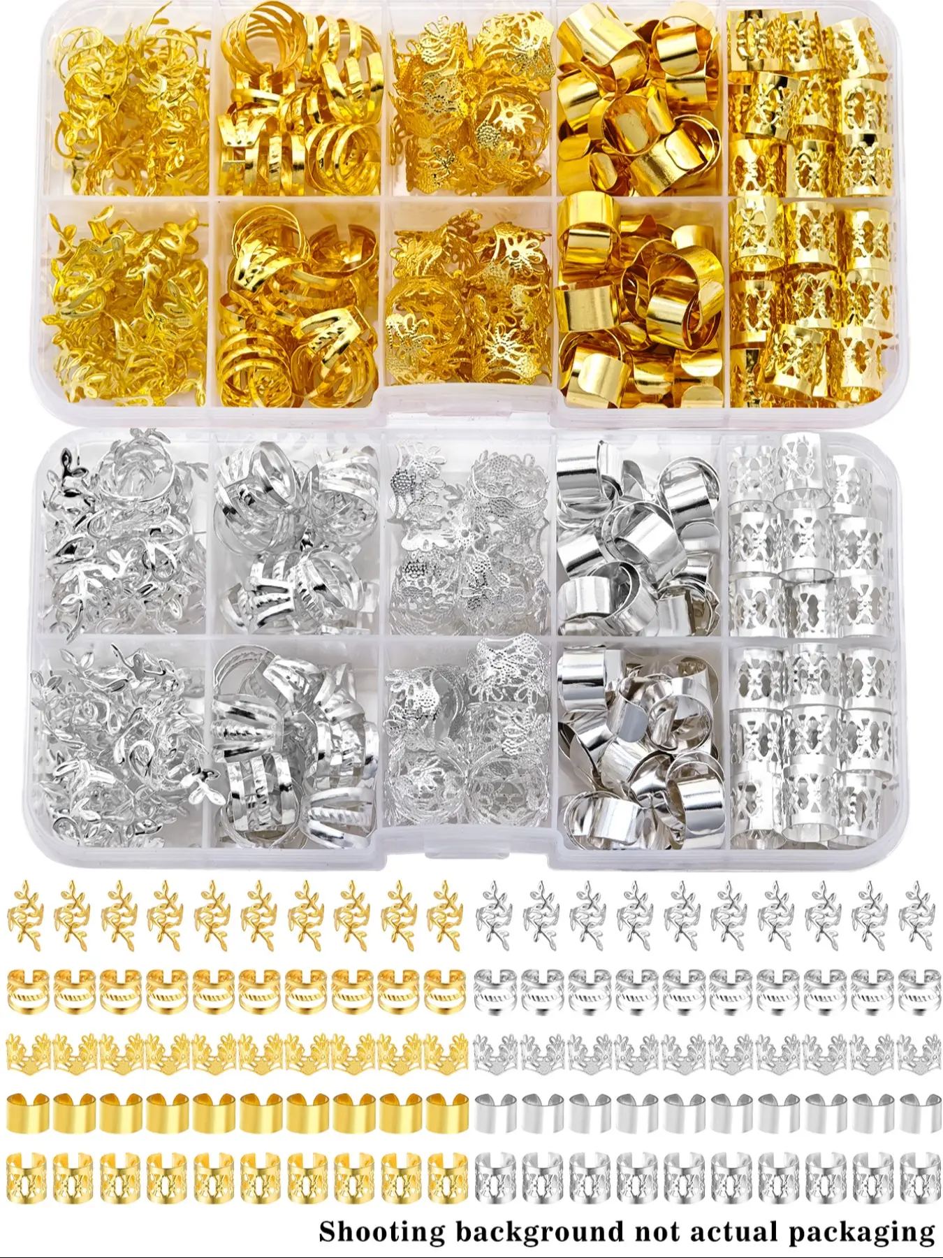 Elegant Alloy Hair Jewelry Set, Diverse Hair Accessories, 100pcs Adjustable Rings & Cuffs, Vintage-Inspired Design for Dreadlocks, Twists & Braids