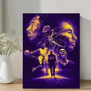 1 Piece Framed Canvas Print - Retro Basketball Star Wall Art, Modern Sports Decoration with Dynamic Player Illustrations, Purple and Yellow Design, Perfect for Living Room, Bedroom, Office or Basketball Room, Ideal Gift for Sports Fans