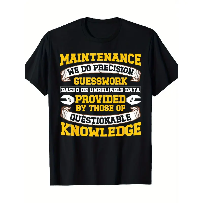 Men's 100% Cotton 220gsm Shortsleeve Round Neck Graphic Tees - Black Crew Neck Streetwear Top, Funny Precision Guesswork Chart, Soft Breathable Casual Workwear Gift for Mechanics Menswear Tshirt